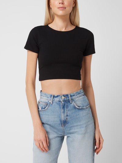 EDITED Cropped T-Shirt mit Schnürung Modell 'Anke' Black 4