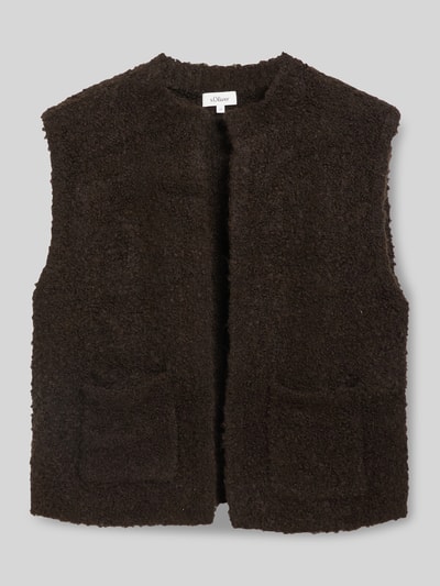 Produktfoto, braune Regular Fit Strickweste mit Woll-Anteil von s.Oliver RED LABEL, grob strukturierte Oberfläche, zwei Fronttaschen