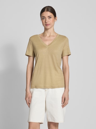 s.Oliver RED LABEL T-shirt o kroju regular fit z czystego lnu Piaskowy 4