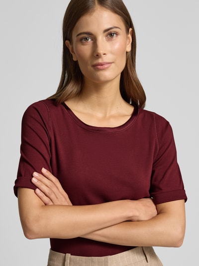 Marc Cain Regular fit T-shirt van katoenmix met 1/2-mouwen Bordeaux - 3