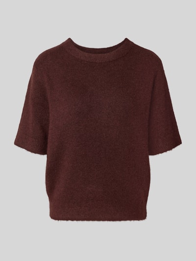 Produktfoto, dunkelbrauner Regular Fit Pullover mit Woll-Anteil Modell 'Pimota' von OPUS, strukturierte Oberfläche vor grauem Hintergrund