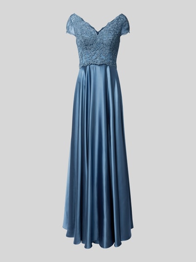 Luxuar Abendkleid mit Strassstein- und Spitzenbesatz Rauchblau 2