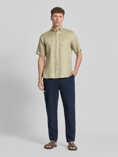 Fynch-Hatton Regular Fit Leinenhemd mit Button-Down-Kragen Hellgruen 1