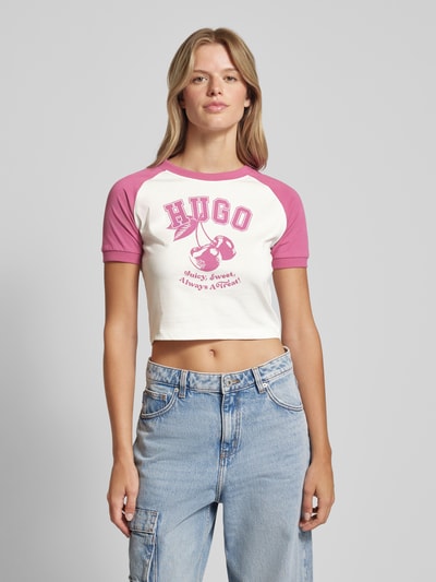 Hugo Blue Cropped T-Shirt mit Label-Motiv-Print Modell 'Dana' Pink 4