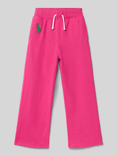 Produktfoto, Wide Leg Sweatpants aus katoenmix van Polo Ralph Lauren Kids in effen kleuren met logodetail, tunnelkoord, elastische boord, zij-steekzakken, sweatmateriaal