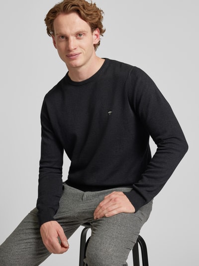 Fynch-Hatton Gebreide pullover met labelstitching, model 'Superfine' Antraciet gemêleerd - 3