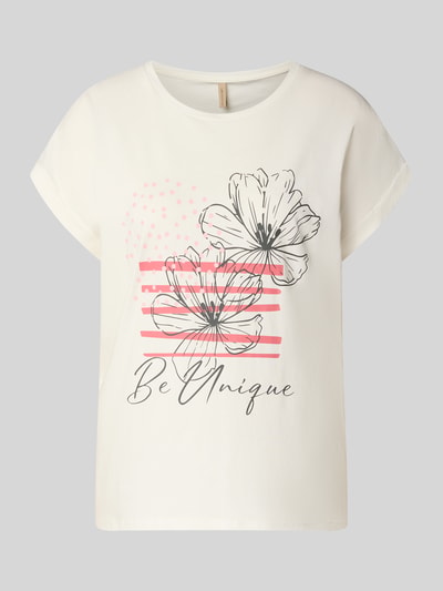 Produktfoto, T-Shirt met vaste mouwomslag model 'RINA' van Soyaconcept, katoenmix met stretch, rechte fit, ronde hals, print voor dames