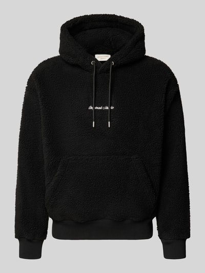 Productfoto, zwarte hoodie uit Teddybont met labelstitching en Kangoeroezak, regular fit, Ruglengte maat M 67 cm, Mouwlengte 59 cm, Hoodie uit Teddyfleece met Labelstitching van JACK & JONES.