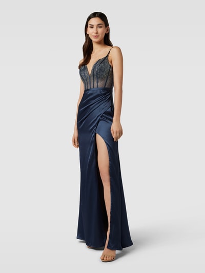 Luxuar Abendkleid mit tiefem V-Ausschnitt Rauchblau 1