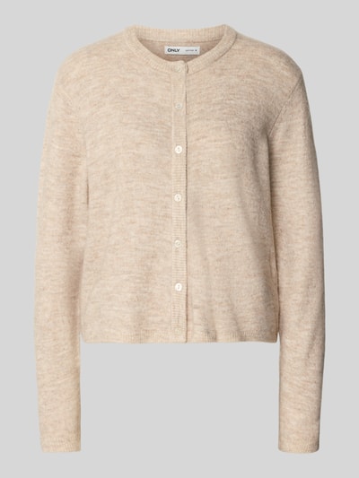 Produktfoto, Loose Fit Strickjacke mit Rundhalsausschnitt Modell 'SIMONI' von ONLY, beige meliert, weiche Strickstruktur, Damen Strickjacke von ONLY