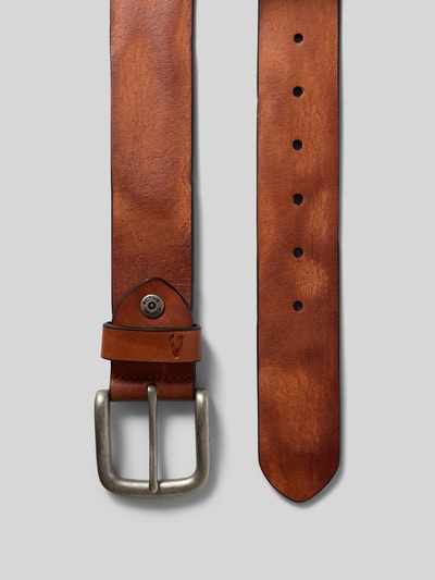 Produktfoto, Gürtel aus echtem Leder von camel active in Braun mit Dornschließe, Label-Detail und klassischer Passform, 4 cm breit
