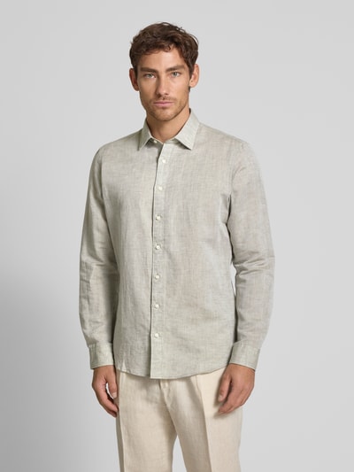 Jake*s Slim Fit Freizeithemd aus Leinen-Baumwoll-Mix Hellgruen 4