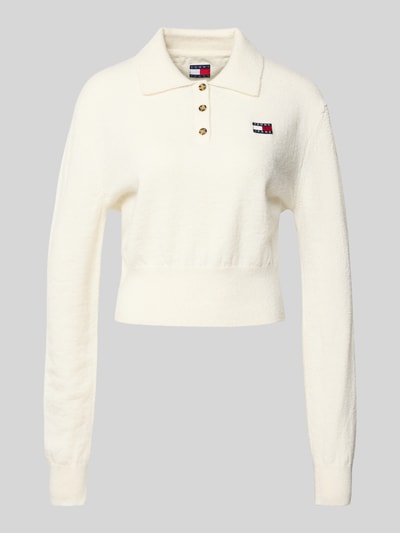 Tommy Jeans Kort gebreid poloshirt met alpacawol, model 'TJW FLUFFY POLO SWEATER' Offwhite gemêleerd - 2