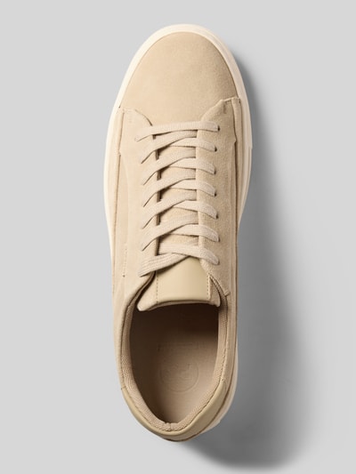 Produktfoto, Sneaker aus Leder mit Label-Detail von PS Poelman voor heren, beige leer, afgeronde punt, vetersluiting, labeldetail, hakhoogte maat 44: 3 cm, schachthoogte maat 44: 7 cm, schachtbreedte maat 44: 10 cm