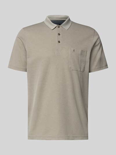 Produktfoto, Regular Fit Poloshirt mit Knopfleiste und Brusttasche von RAGMAN aus Baumwoll-Mix in Beige, klassische Struktur, Rückenlänge 70 cm bei Größe M.