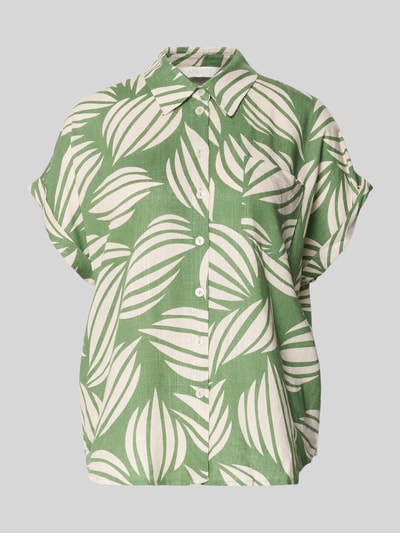 Produktfoto, Bluse aus Viskose-Mix mit Brusttasche von Apricot, grün-weißes Blätter-Muster, Loose-Fit, Hemdblusenkragen, Knopfleiste