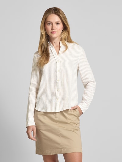 Gant Regular fit linnen overhemdblouse met logostitching Zand - 4