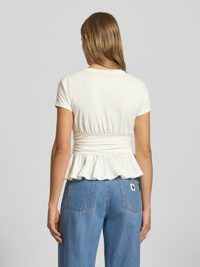 Gina Tricot T-Shirt mit geripptem Rundhalsausschnitt Offwhite 5
