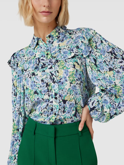 Fransa Blouse met bloemenmotief, model 'Nynne' Lichtblauw - 3