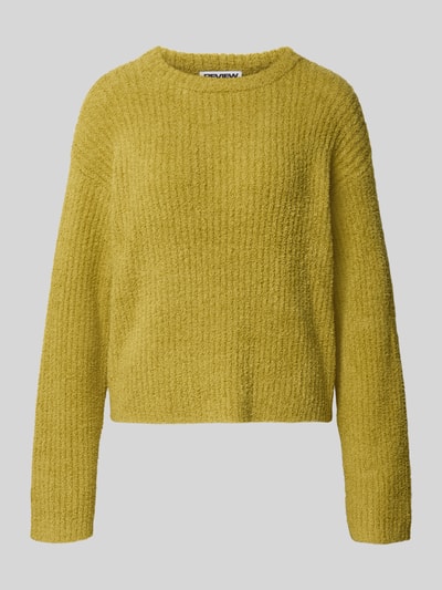 Produktfoto, Relaxed Fit Strickpullover mit elastischen Abschlüssen von REVIEW, Damenpullover in Gelb mit strukturierter, weicher Textur.