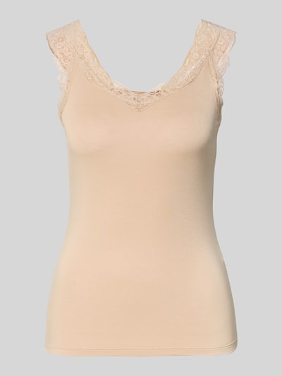 PIECES Slim Fit Tank Top aus Viskose-Mix Modell 'BARBERA LACE' Taupe 2
