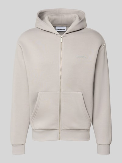 Produktfoto, Regular Fit Sweatjacke mit Känguru-Tasche von REVIEW in Beige, Baumwoll-Mix, Kapuze, Reißverschluss, strukturierte Oberfläche