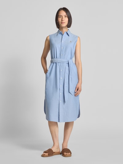 Polo Ralph Lauren Overhemdjurk met strikceintuur, model 'CORY' Blauw - 4
