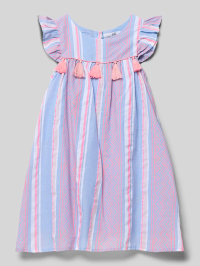 Productfoto, Regular Fit Kleid mit Zierbesatz van Happy Girls, katoenmix, roze en blauwe strepen, ruches, ronde hals, maat 116, kinderjurk