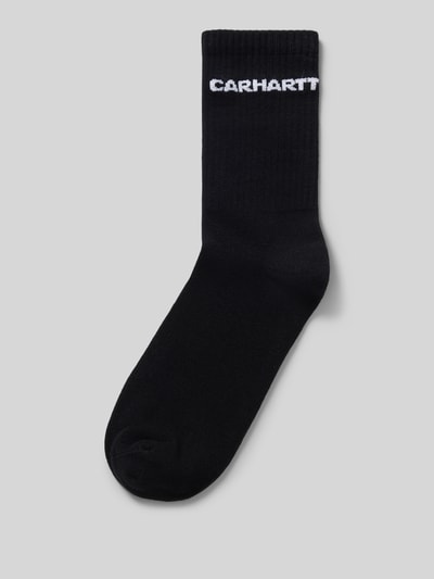 Produktfoto, Socken mit Label-Detail von Carhartt Work In Progress in Schwarz, Baumwoll-Mix mit Stretch-Anteil, körpernahe Passform, elastisches Rippenbündchen
