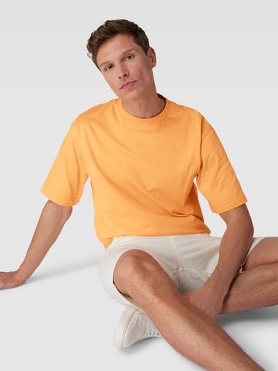 Tom Tailor Loose fit T-shirt met geribde ronde hals Oranje - 3