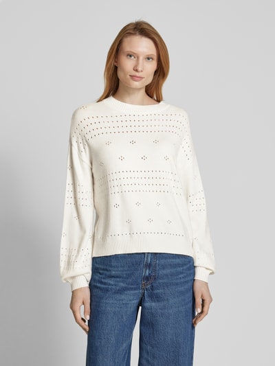 Vila Strickpullover mit Lochstickerei Modell 'RIL' Offwhite 4