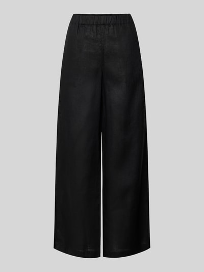 Produktfoto, schwarze Wide Leg Leinenhose mit elastischem Bund Modell 'MOSSI' von ECOALF, reine Leinenstruktur, glatte Oberfläche