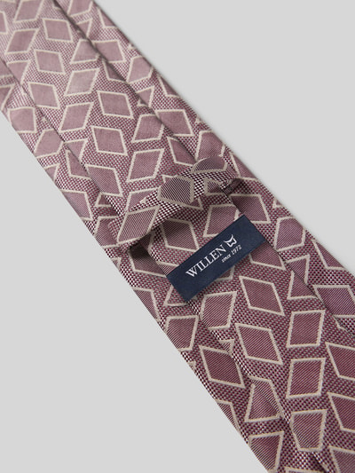 Produktfoto, Krawatte aus Seide im Allover-Look (7,5 cm) von Willen in klassischer Form mit geometrischem Muster, Label-Detail, Breite 8 cm.