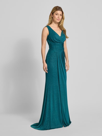 TROYDEN COLLECTION Glanzende avondjurk met V-hals Petrol - 1