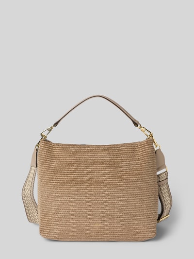 Produktfoto, Handtasche in Flecht-Optik Modell 'Kaia' von Abro mit Logo-Detail und Abnehmbarer Schulterriemen, Breite 35 cm, Länge 31 cm, Tiefe 14 cm, Länge Schulterriemen 47 cm, neutrale Beige- und Brauntöne, strukturierte Oberfläche