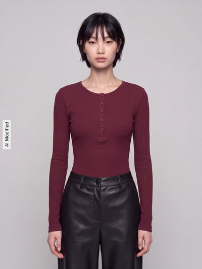 s.Oliver RED LABEL Langarmshirt mit kurzer Knopfleiste Bordeaux 4