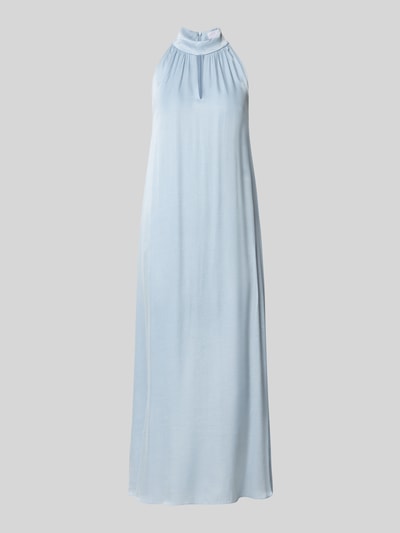 Produktfoto, hellblaues Midikleid aus Viskose-Mix mit Stretch-Anteil, Straight Fit, Neckholder, Cut Out und rückseitigem Reißverschluss, Rückenlänge 128 cm, Brustweite 45 cm bei Größe 36, Midikleid aus Viskose-Mix mit Neckholder von Jake*s Collection.