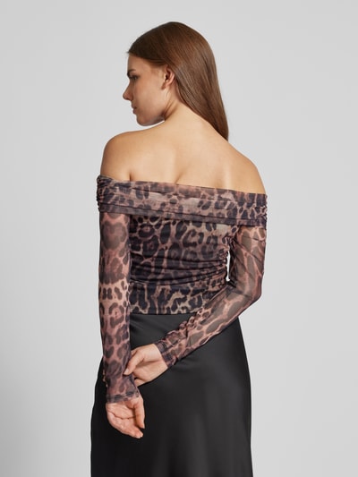 Pieces Langarmbluse mit Animal-Print Modell 'LEO' Black 7