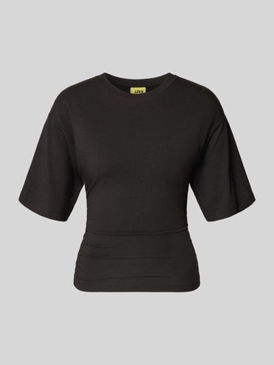 Produktfoto, schwarzes T-Shirt in tailliertem Schnitt Modell 'ELORA' von JJXX aus Baumwoll-Mix mit Modal-Anteil, Rundhalsausschnitt.