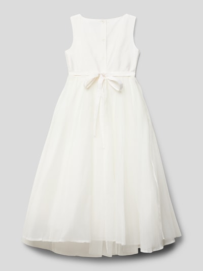 Une Hautre Couture Sukienka z obszyciem perełkami i koronką szydełkową Złamany biały 3
