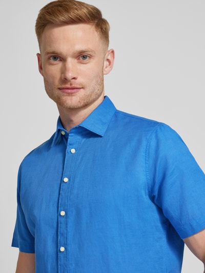 Jake*s Slim fit linnen overhemd met kentkraag Koningsblauw - 3