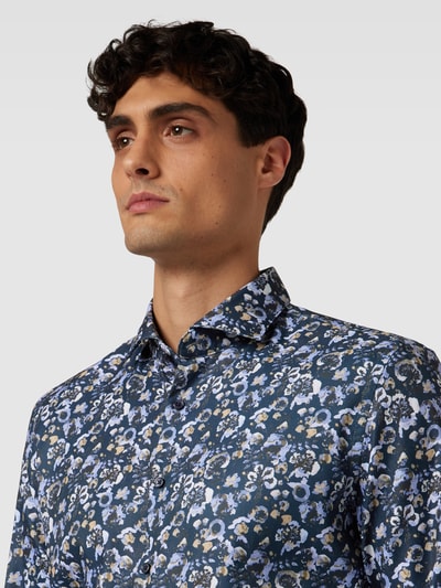 Jake*s Slim fit zakelijk overhemd met all-over motief Marineblauw - 3