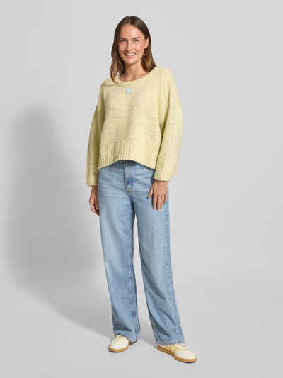 American Vintage Relaxed Fit Strickpullover mit Rundhalsausschnitt Modell 'EAST' Hellgelb Melange 1