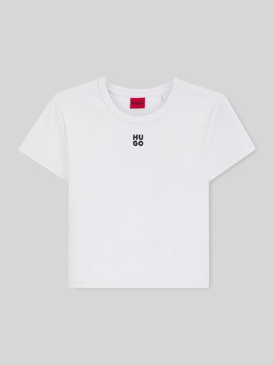 HUGO t-shirt o kroju slim fit z mieszanki bawełny model 'DELANOR' Złamany biały 2