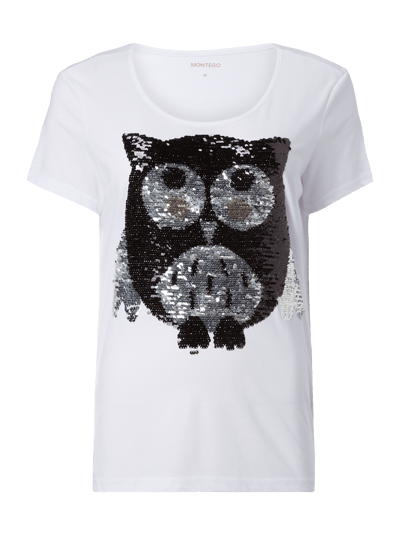Montego T-Shirt mit Eulen-Motiv aus Wende-Pailletten Weiss 1