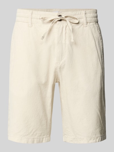 Produktfoto, Bermudas aus Leinen-Mix mit französischen Eingrifftaschen von Lindbergh in Creme, elastischer Bund mit Kordelzug, Straight Fit, Knopf-Reißverschluss, Gesäßtaschen, Leinen-Baumwoll-Mix, Bundweite 43 cm, Innenbeinlänge 24 cm, Größe M, strukturierte Textur