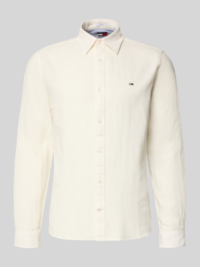 Tommy Jeans Regular Fit Freizeithemd aus Leinen-Baumwoll-Mix Offwhite 2