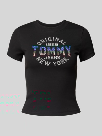 Tommy Jeans T-shirt o kroju slim fit z prążkowaniem Czarny 2