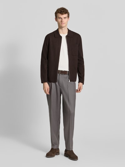 Marc O'Polo Regular Fit Strickjacke aus Schurwoll-Mix Dunkelbraun 1