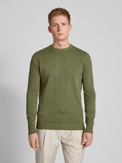 Bruun & Stengade Strickpullover mit geripptem Rundhalsausschnitt Modell 'JUPITER' Khaki 4